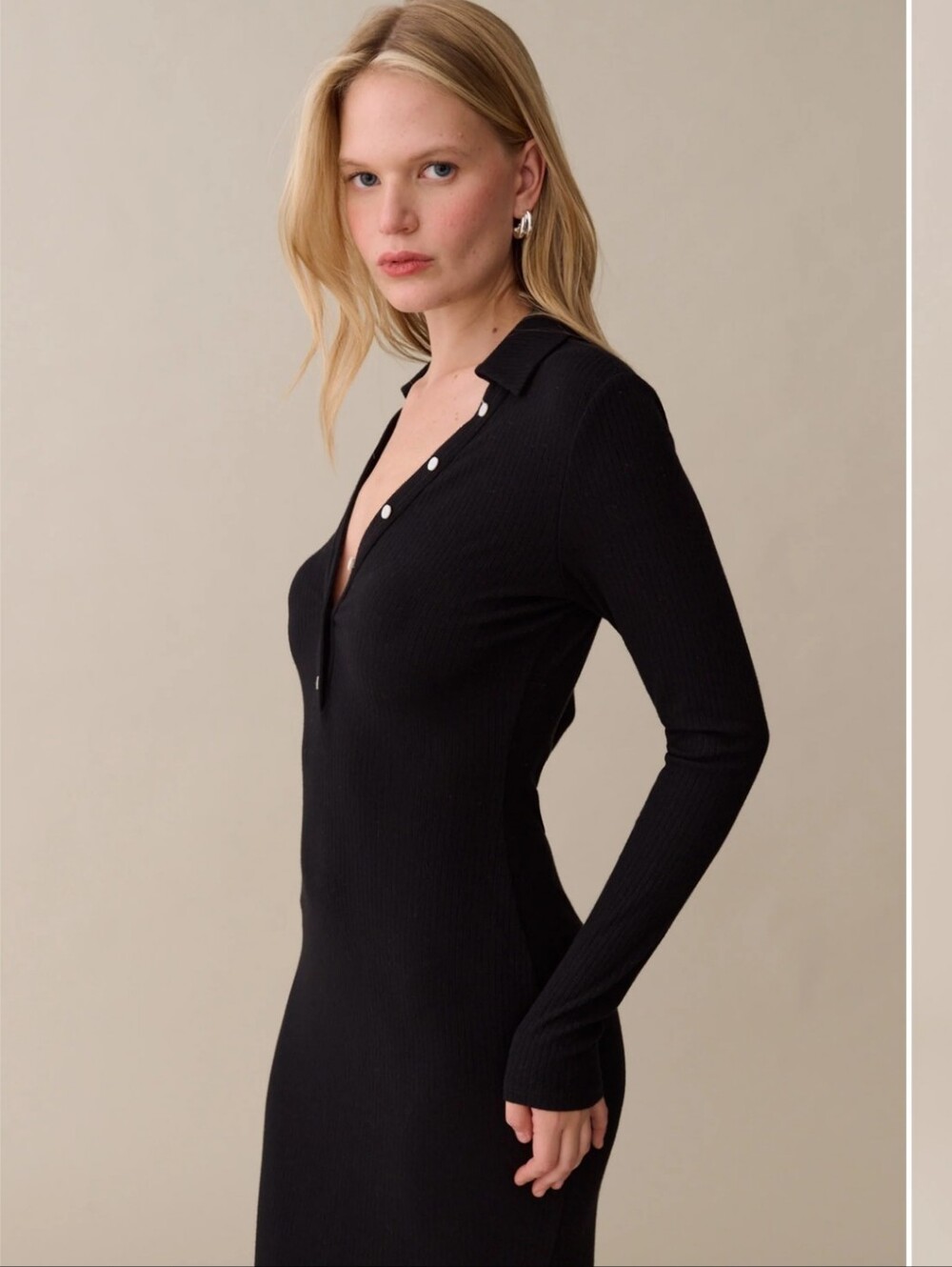 o.p.t. Few Moda NWT Hazel Ribbed Polo Knit Maxi Sweater Dress Black XS
